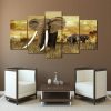 Africa Elephants - Animal 5 Panel Canvas Art Wall Decor