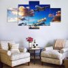 Airliner In A Blue Sky - Aircraft 5 Panel Canvas Art Wall Decor