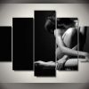 Artistic Black And White Yoga Woman Beauty - Abstract 5 Panel Canvas Art Wall Decor