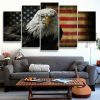 Bald Eagle American Flag - Animal 5 Panel Canvas Art Wall Decor