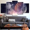 Basketball Moon Stars Sky 01 - Sport 5 Panel Canvas Art Wall Decor