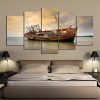 Beached Fishing Boat - Fishing 5 Panel Canvas Art Wall Decor