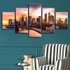 Beautiful Brooklyn Bridge City Sunset - Nature 5 Panel Canvas Art Wall Decor