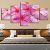 Beautiful Pink Plumeria Rubra Flowers - Nature 5 Panel Canvas Art Wall Decor
