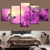 Beautiful Purple Flowers Butterflies - Nature 5 Panel Canvas Art Wall Decor