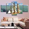 Beautiful Sea Water Ship And Blue Sky White Cloud - Space 5 Panel Canvas Art Wall Decor