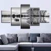 Black And White Pictures Ship Lake Tree - Nature 5 Panel Canvas Art Wall Decor