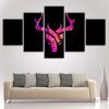 Black Background Purple Antlers - Abstract 5 Panel Canvas Art Wall Decor