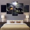 Black Cat Bubbles Goldfish - Animal 5 Panel Canvas Art Wall Decor
