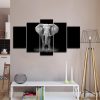 Black & White Elephant - Animal 5 Panel Canvas Art Wall Decor