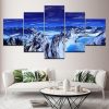 Blue Aurora Borealis Snow Mountain - Nature 5 Panel Canvas Art Wall Decor