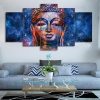 Blue Buddha Statue - Religion 5 Panel Canvas Art Wall Decor