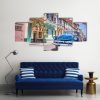 Blue Classic Vintage Car In Havana - Automative 5 Panel Canvas Art Wall Decor