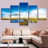 Blue Sky White Cloud Mountain And Trail - Nature 5 Panel Canvas Art Wall Decor
