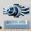 Blue Tone Jet Engine Blades Closeup - Automative 5 Panel Canvas Art Wall Decor