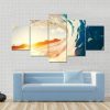 Blue Water Wave With White Bubbles - Nature 5 Panel Canvas Art Wall Decor