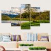 Boat And Lake - Nature 5 Panel Canvas Art Wall Decor