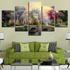 Bridge Classic Cottage Landscape - Nature 5 Panel Canvas Art Wall Decor