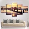 Bridge Lake Sunset Dusk - Nature 5 Panel Canvas Art Wall Decor
