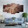 Brown Wolf Group - Animal 5 Panel Canvas Art Wall Decor