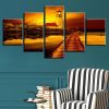 Building Bridge Trees Lake Sunset - Nature 5 Panel Canvas Art Wall Decor