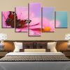 Butterfly And Pink Flower - Nature 5 Panel Canvas Art Wall Decor
