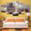 Butterfly Orchid With Buddha - Religion 5 Panel Canvas Art Wall Decor