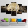 Camel Team Porter Full Moon In Desert - Nature 5 Panel Canvas Art Wall Decor