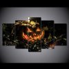 Candle Spooky Halloween Pumpkin At Night - Abstract 5 Panel Canvas Art Wall Decor