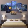 Carriage Wooden House Pumpkin Night - Nature 5 Panel Canvas Art Wall Decor