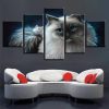 Cat And Small White Mouse - Animal 5 Panel Canvas Art Wall Decor