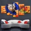 Cat Leaves Fall 1 - Animal 5 Panel Canvas Art Wall Decor