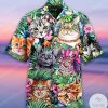 Cat With Many Expressions Tropical Leaves Hawaiian Shirt