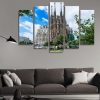 Catholic Basilica The Sagrada Familia In Barcelona At Daytime 01 - Nature 5 Panel Canvas Art Wall Decor