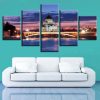 Christian Church And Bridge Night - Nature 5 Panel Canvas Art Wall Decor