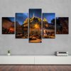 Christian Cross And Retro Gold Buildings - Nature 5 Panel Canvas Art Wall Decor