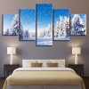 Christmas Pine Trees Snowing - Nature 5 Panel Canvas Art Wall Decor