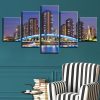 City Building Ablaze With Lights - Nature 5 Panel Canvas Art Wall Decor