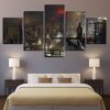 City Building Rain - Nature 5 Panel Canvas Art Wall Decor