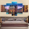 City Germany Hamburg Light Man Made Night - Nature 5 Panel Canvas Art Wall Decor