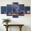 City Night Scene Lightning - Nature 5 Panel Canvas Art Wall Decor