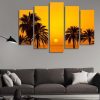 Coconut Trees On The Sea - Nature 5 Panel Canvas Art Wall Decor