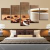 Coffee Beans And Coffee Cup 01 - Kitchen 5 Panel Canvas Art Wall Decor