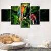 Colorful Parrots Standing On The Branch - Animal 5 Panel Canvas Art Wall Decor