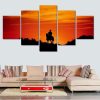 Cowboy Riding His Horse During Sunset - Nature 5 Panel Canvas Art Wall Decor