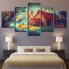 Cute Rabbit Bear And It House - Nature 5 Panel Canvas Art Wall Decor