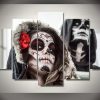 Day Of The Dead Face - Male Female - Abstract 5 Panel Canvas Art Wall Decor