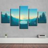 Deer Forest Mountain Sun - Nature 5 Panel Canvas Art Wall Decor