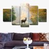 Deer Forest Tree - Animal 5 Panel Canvas Art Wall Decor