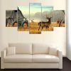 Deer In Field With Rustic Barn Painting - Animal 5 Panel Canvas Art Wall Decor